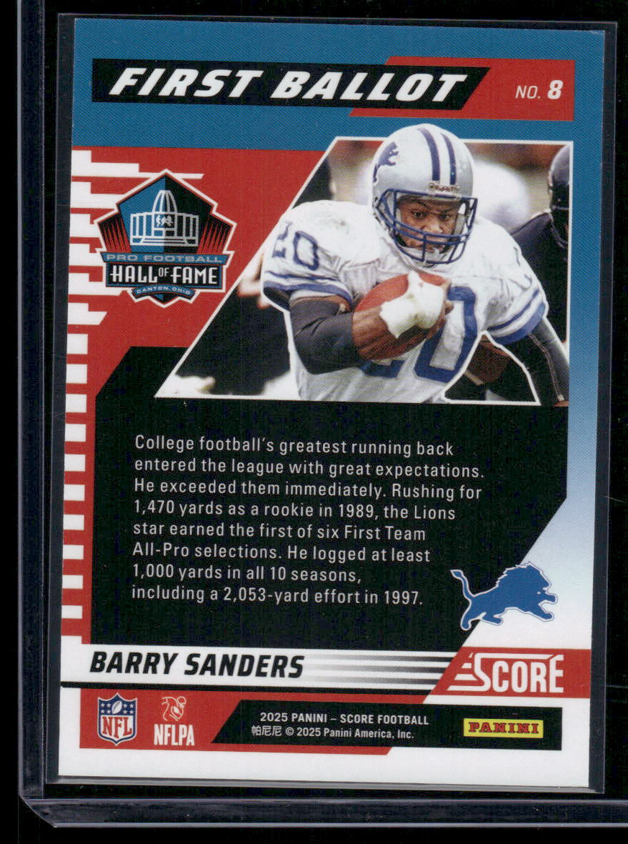 2025 Panini Score First Ballot Barry Sanders #8 Football