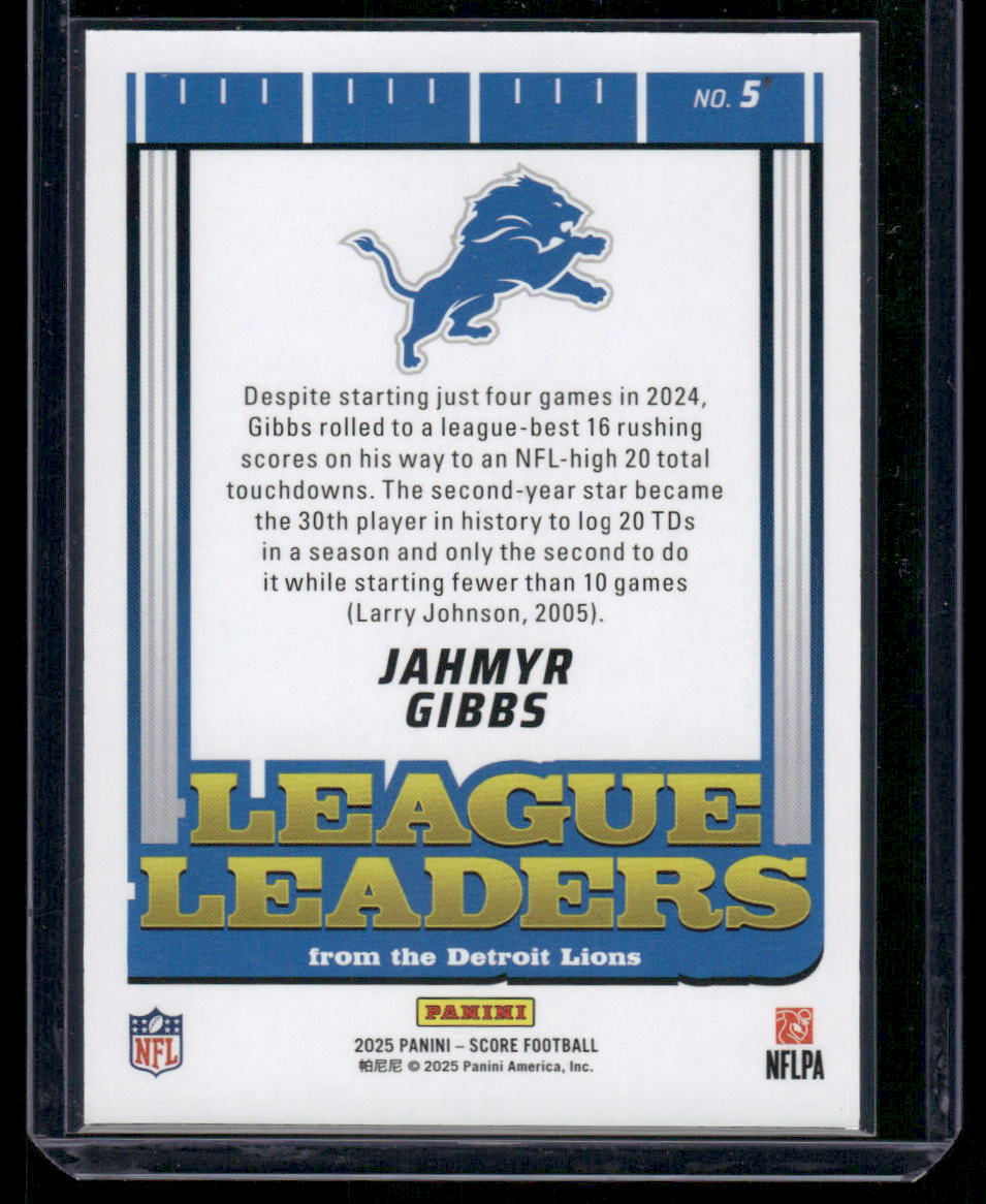 2025 Panini Score League Leaders Jahmyr Gibbs #5 Football