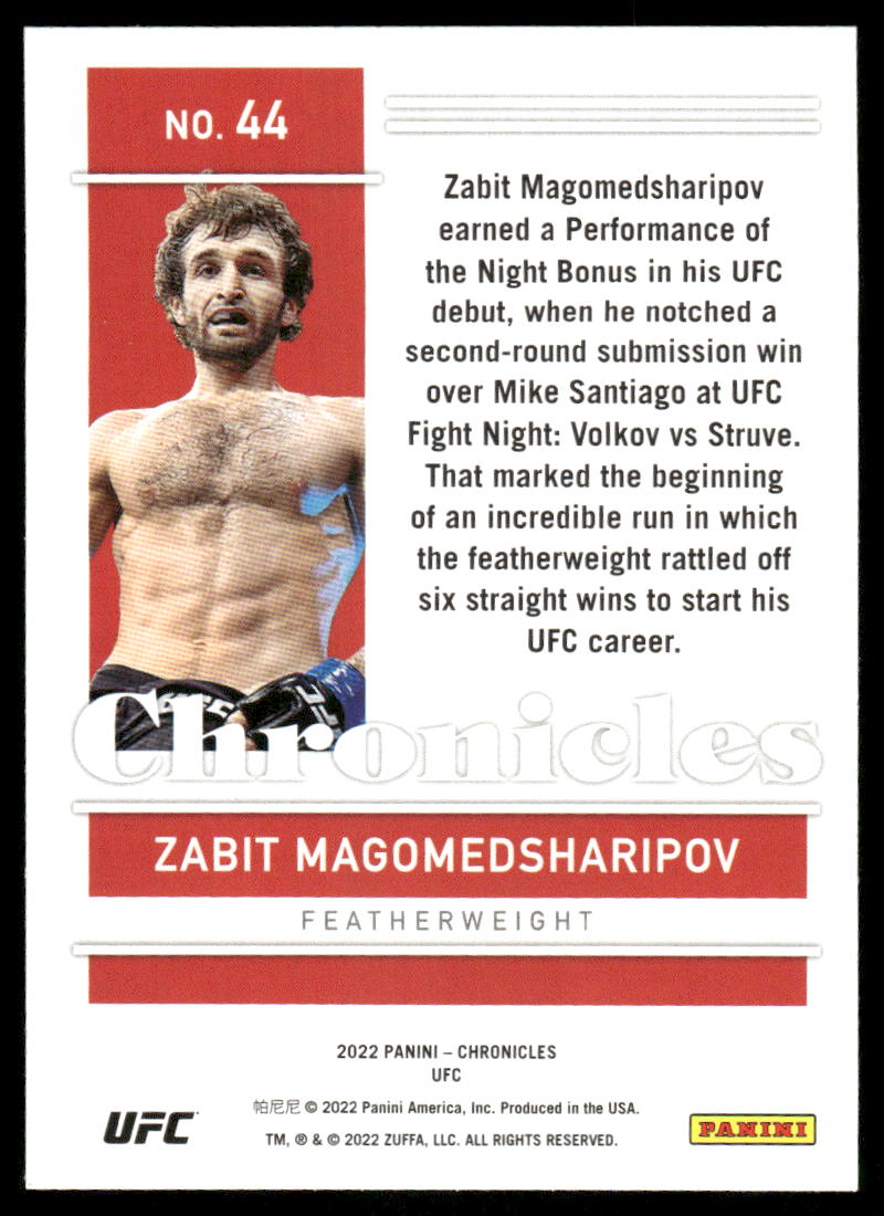 2022 Panini Chronicles Zabit Magomedsharipov #44 Mixed Martial Arts (MMA)