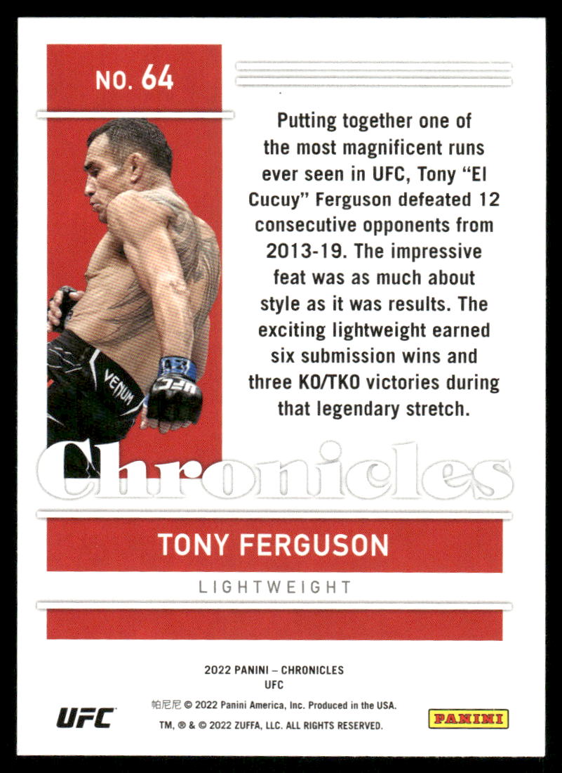 2022 Panini Chronicles UFC Tony Ferguson #64 Mixed Martial Arts (MMA)