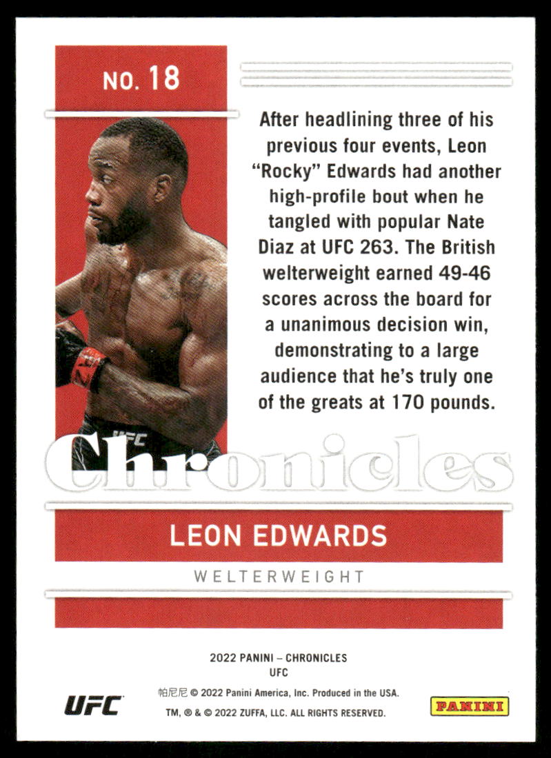 2022 Panini Chronicles UFC Leon Edwards #18 Mixed Martial Arts
