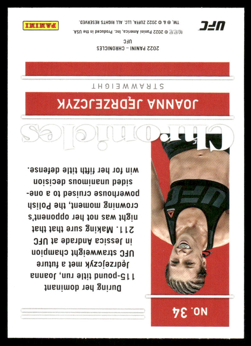 2022 Panini Chronicles UFC Joanna Jędrzejczyk #34 Mixed Martial Arts (MMA)