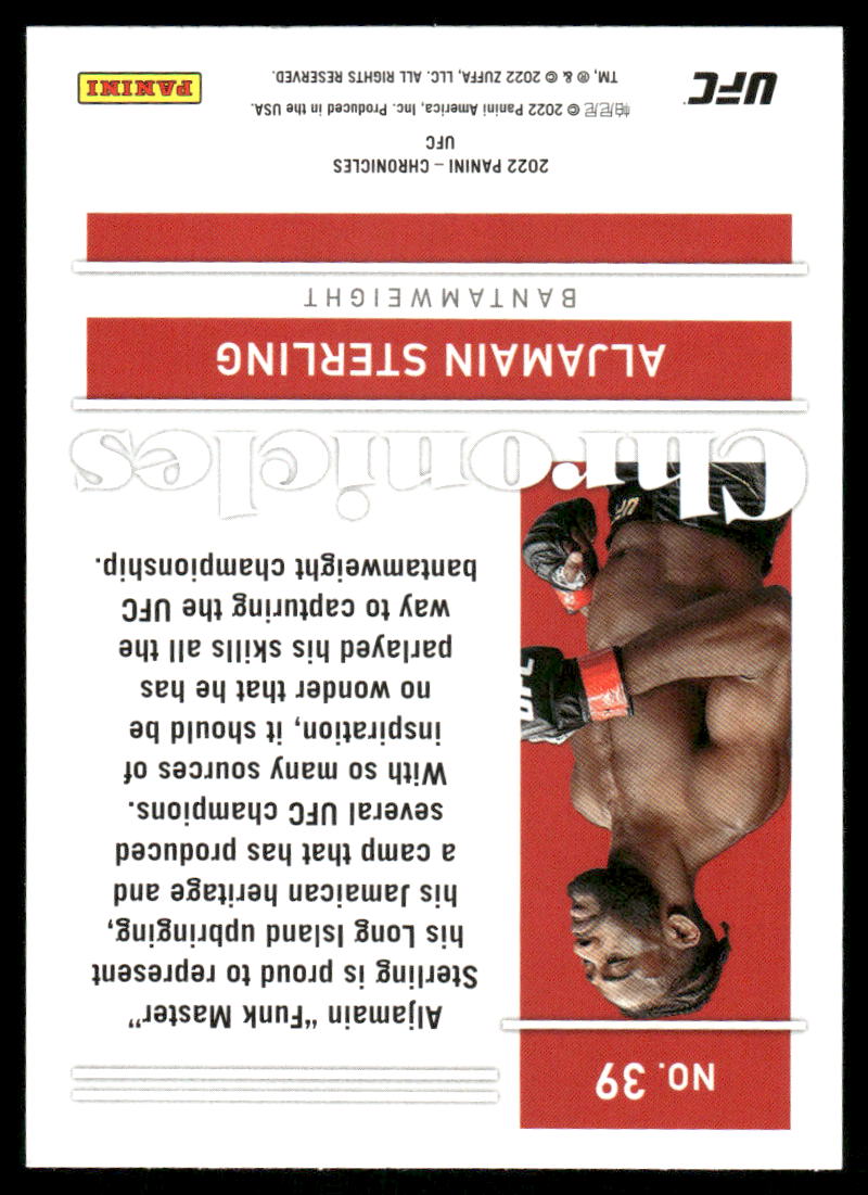 2022 Panini Chronicles UFC Aljamain Sterling #39 Mixed Martial Arts (MMA)