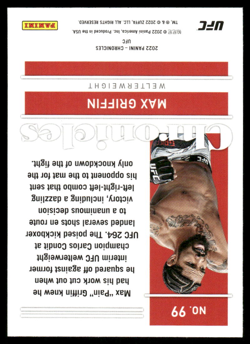 2022 Panini Chronicles UFC Max Griffin #99 RC Mixed Martial Arts (MMA)