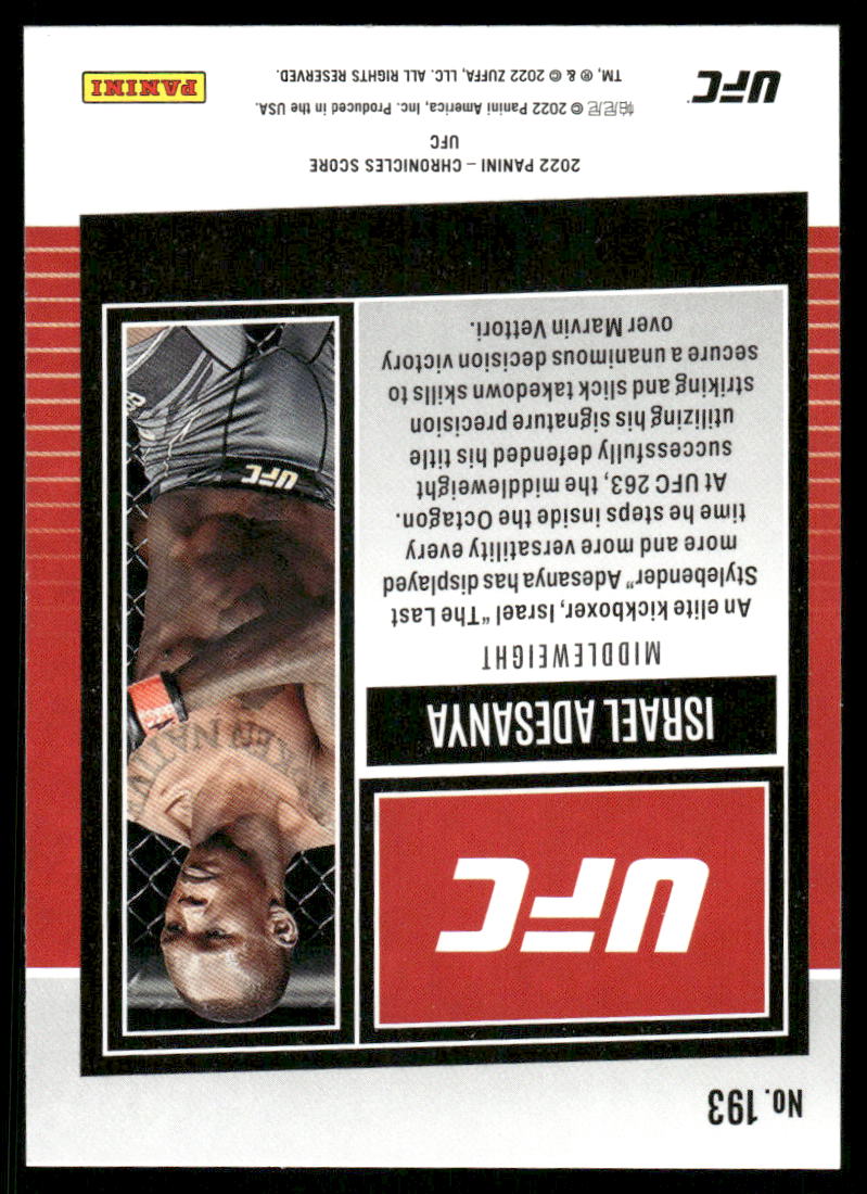 2022 Panini Score UFC Israel Adesanya #193 Mixed Martial Arts (MMA)