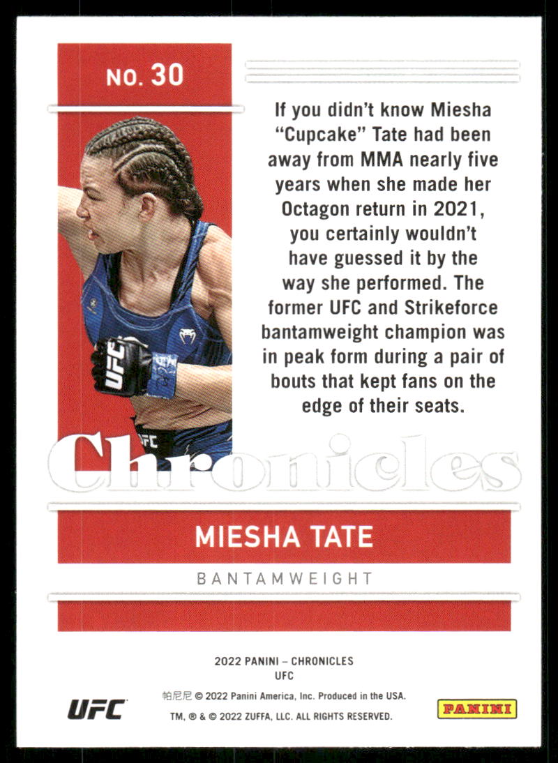 2022 Panini Chronicles Miesha Tate #30 Mixed Martial Arts (MMA)
