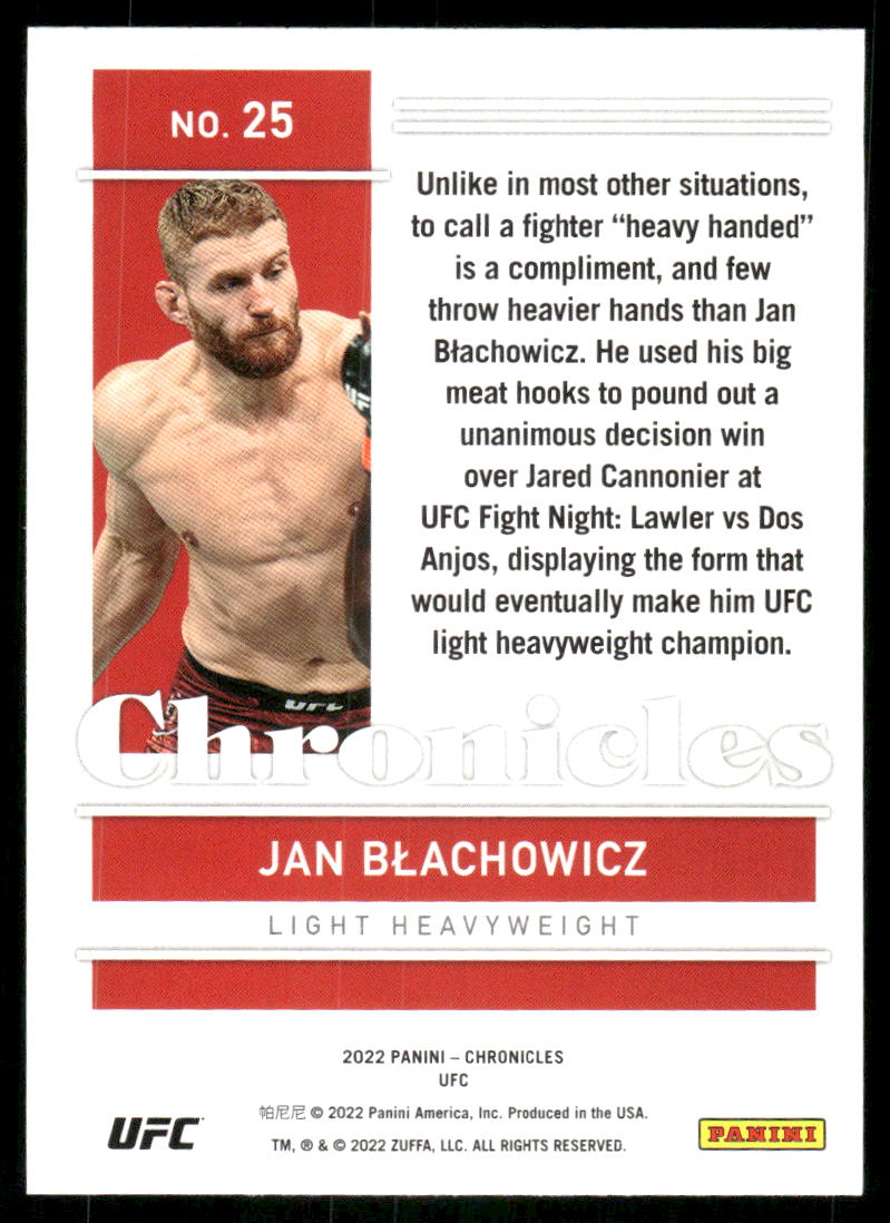 2022 Panini Chronicles UFC Jan Błachowicz #25 Mixed Martial Arts (MMA)