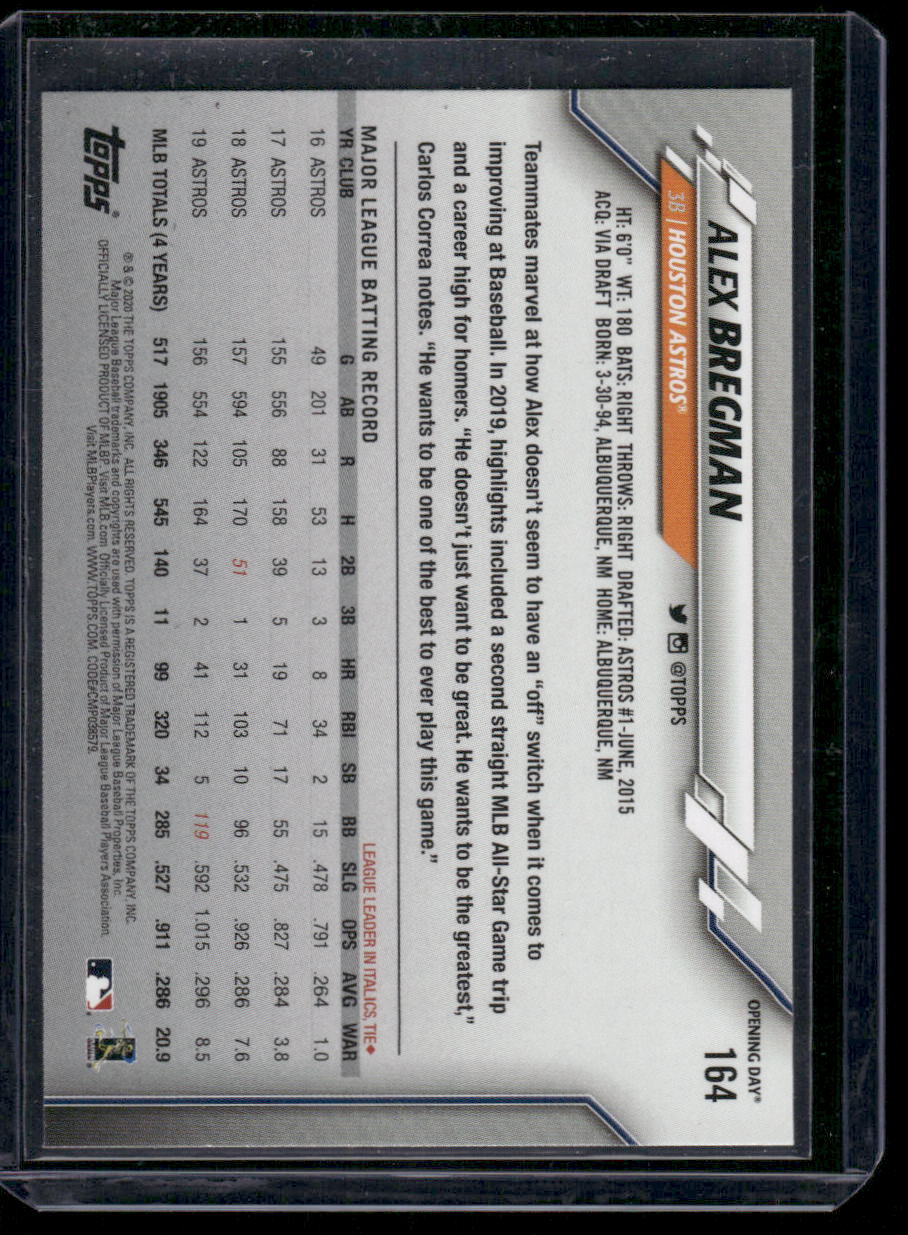 2020 Topps Opening Day Alex Bregman #164 Baseball