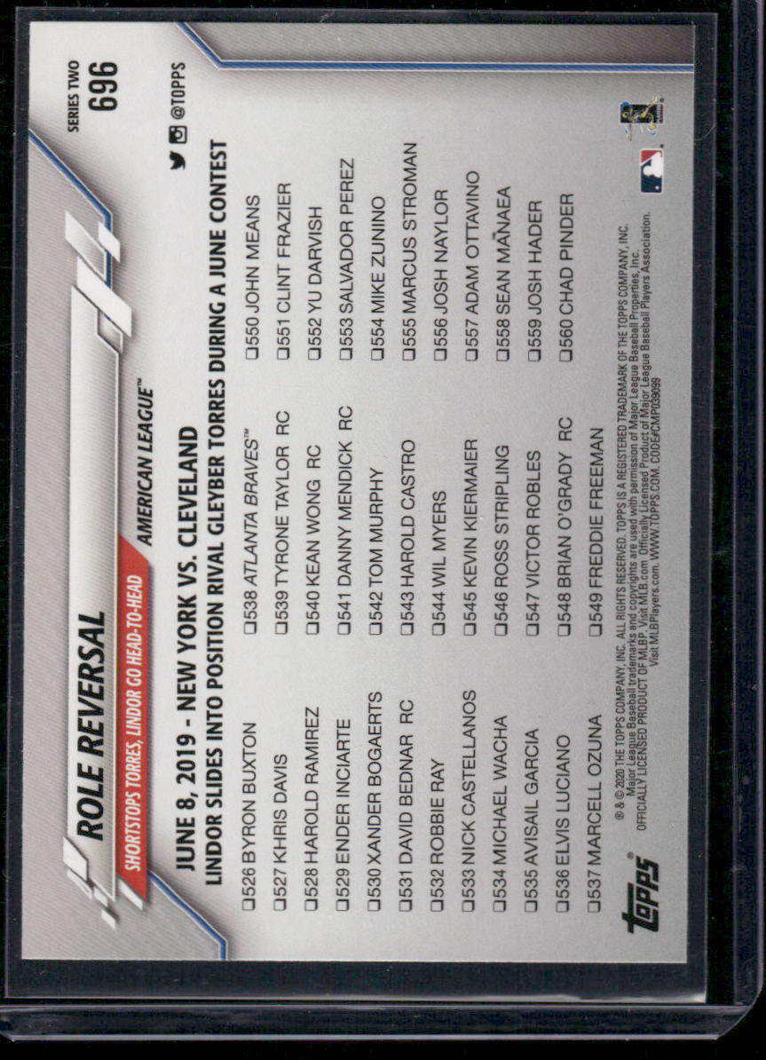 2020 Topps Series Two Francisco Lindor Gleyber Torres #696 Baseball