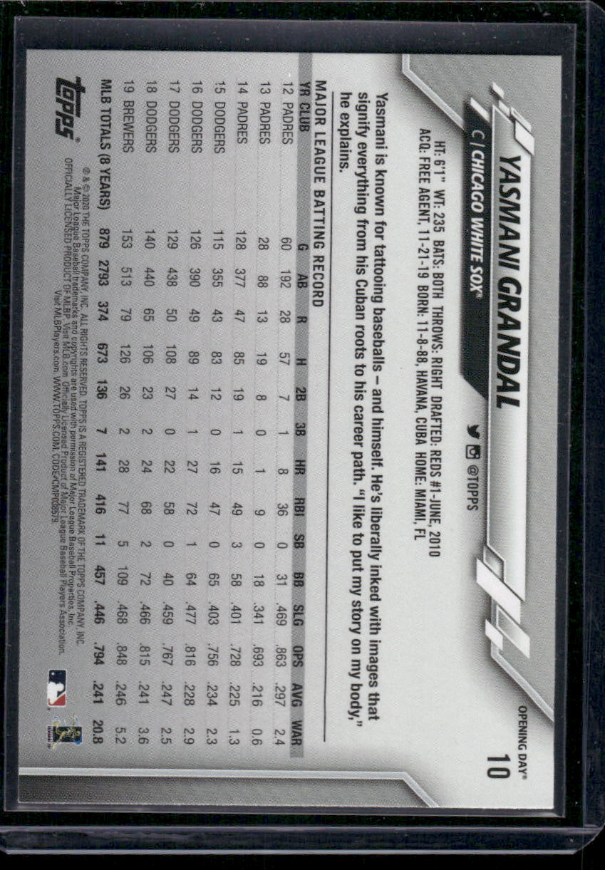 2020 Topps Opening Day Yasmani Grandal #10 Baseball