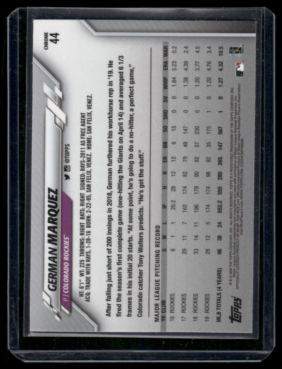 2020 Topps Chrome German Marquez #179 1/3 Baseball
