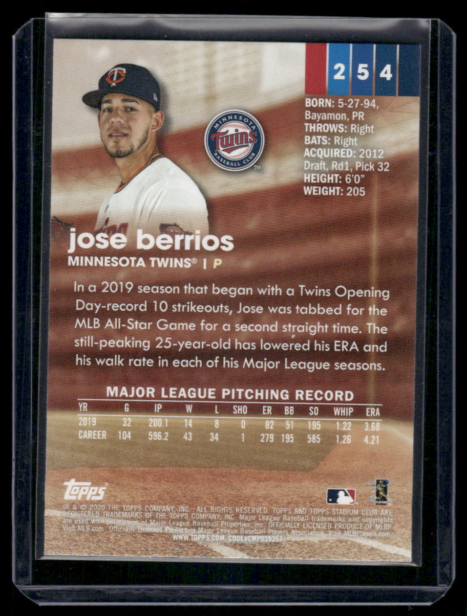 2020 Topps Stadium Club Jose Berrios #254 Sepia Baseball