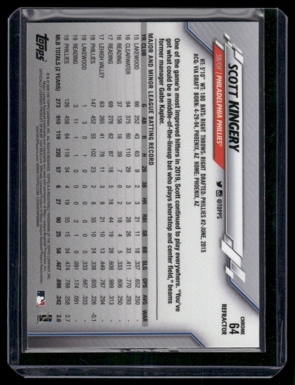 2019 Topps Chrome Scott Kingery #64 X-Fractor Baseball
