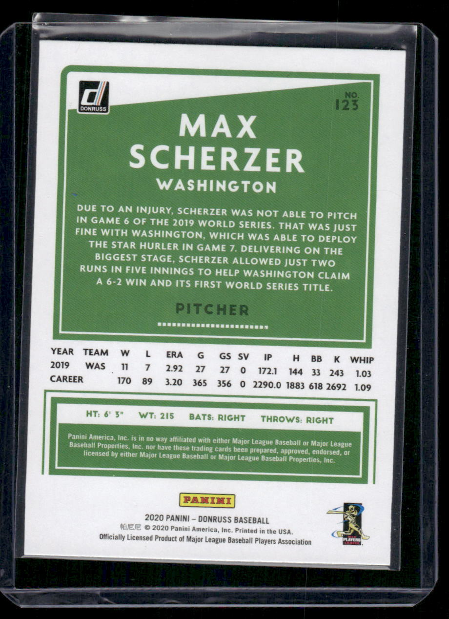 2020 Donruss Baseball Max Scherzer #123 Baseball