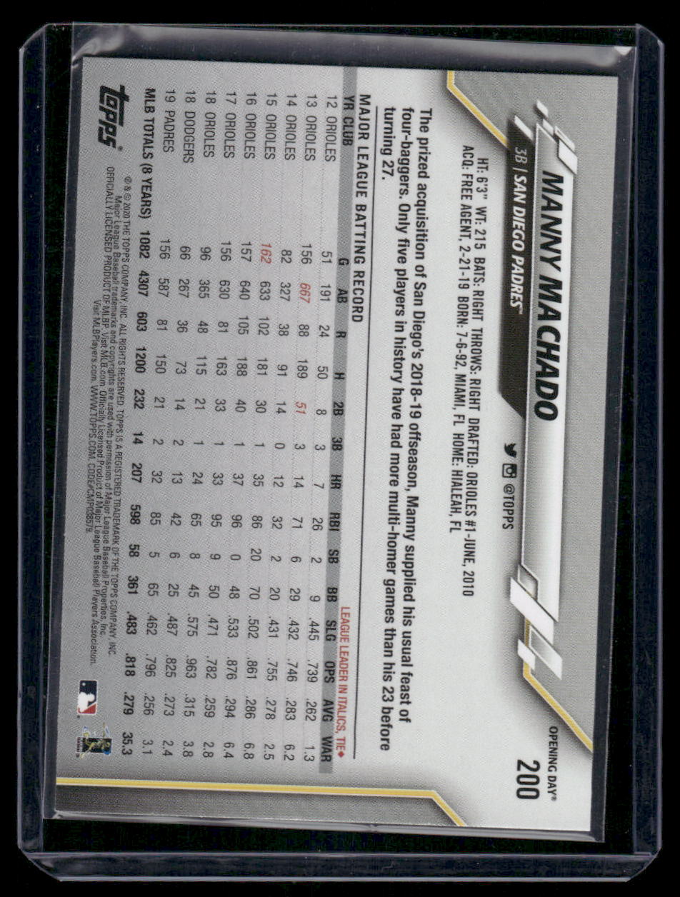 2020 Topps Opening Day Manny Machado #200 / Baseball