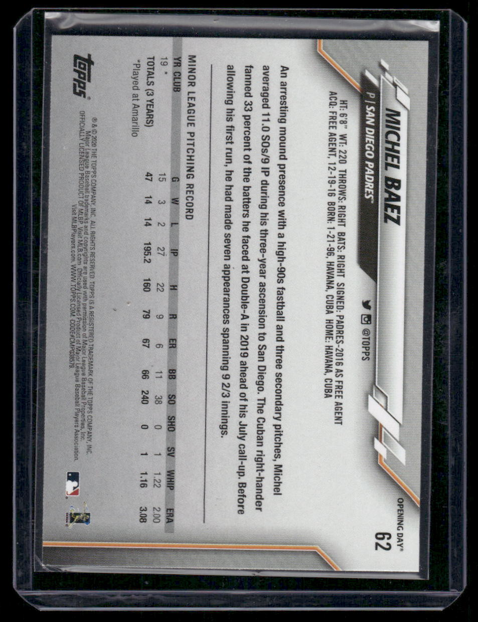 2020 Topps Opening Day Michel Baez #62 RC Baseball