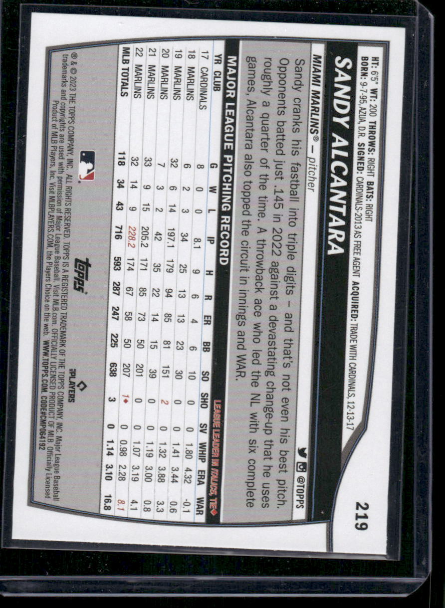 2023 Topps Big League Sandy Alcantara #219 Silver Baseball