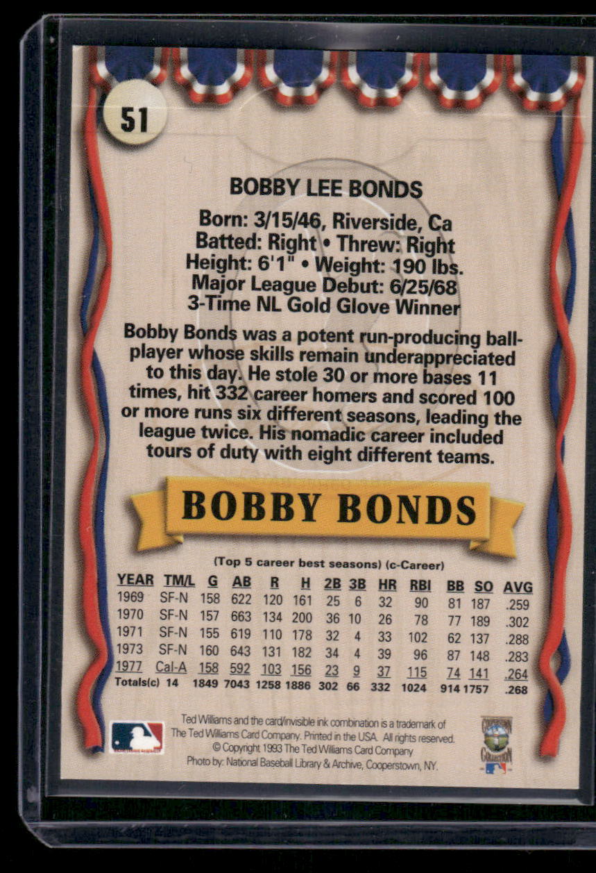 1969 Ted Williams Card Company Bobby Bonds #51 Baseball