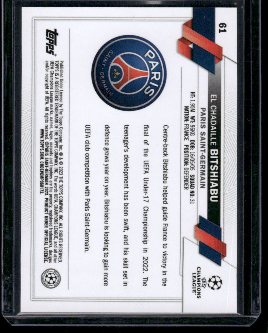 2023 Topps Chrome El Chadaille Bitshiabu #61 Refractor RC Soccer