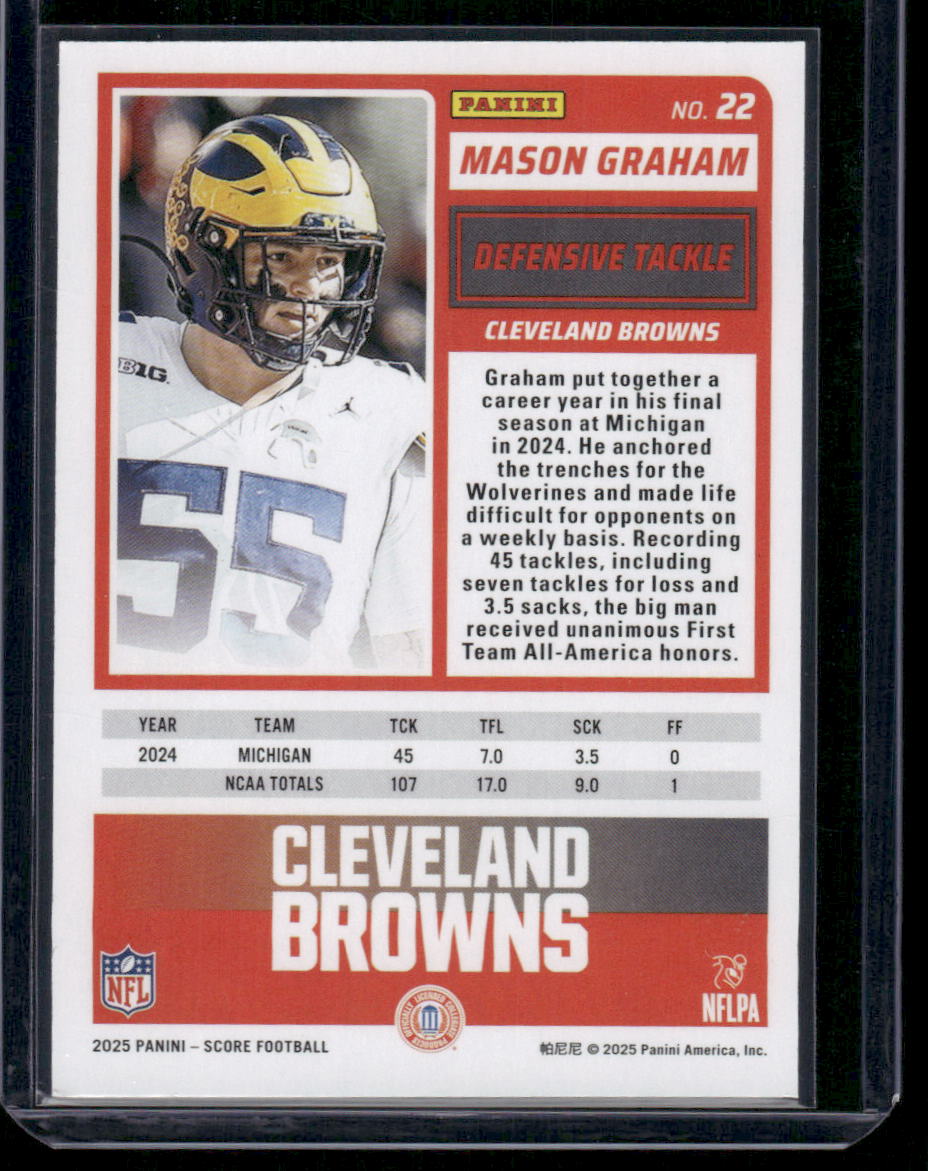 2025 Panini Score Rookie Mason Graham #22 RC Football