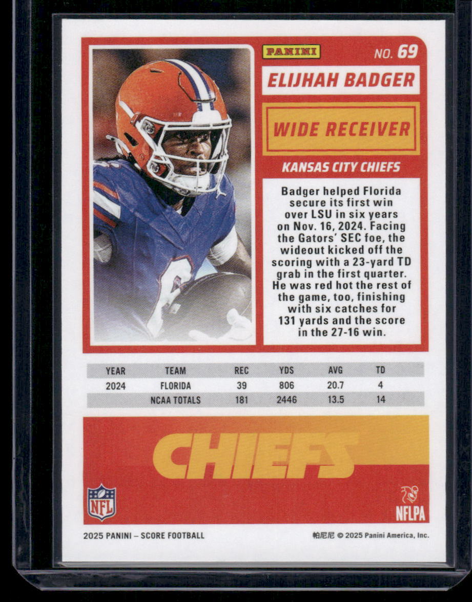 2025 Panini Score Rookie Elijhah Badger #69 RC Football