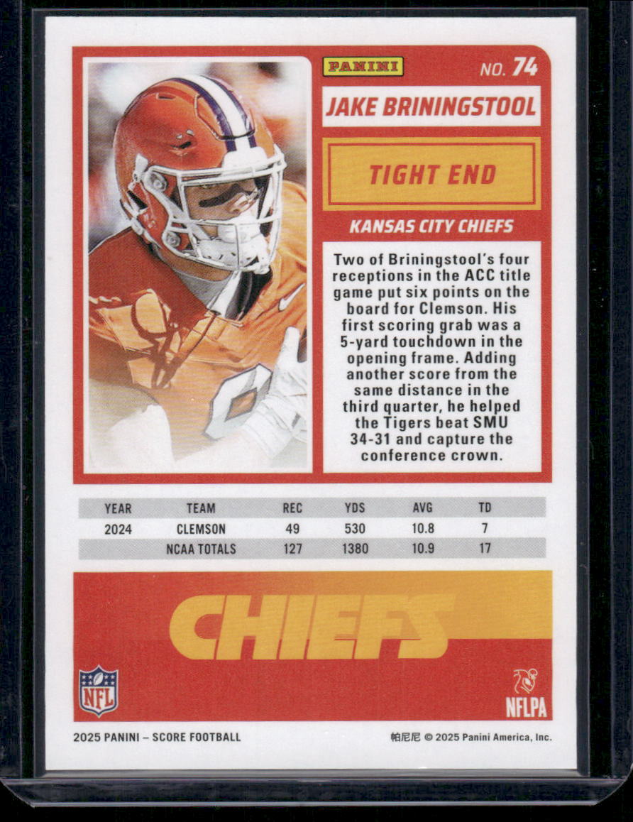 2025 Panini Score Rookie Jake Briningstool #74 RC Football