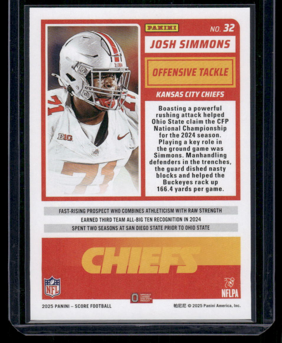 2025 Panini Score Rookie Josh Simmons #32 RC Football
