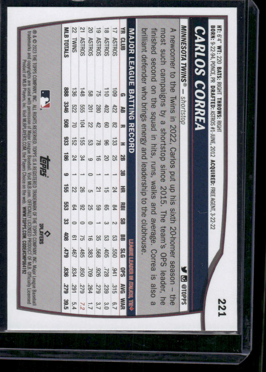 2023 Topps Big League Carlos Correa #221 Baseball