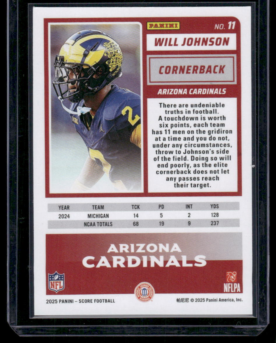 2025 Panini Score Rookie Will Johnson #11 RC Football
