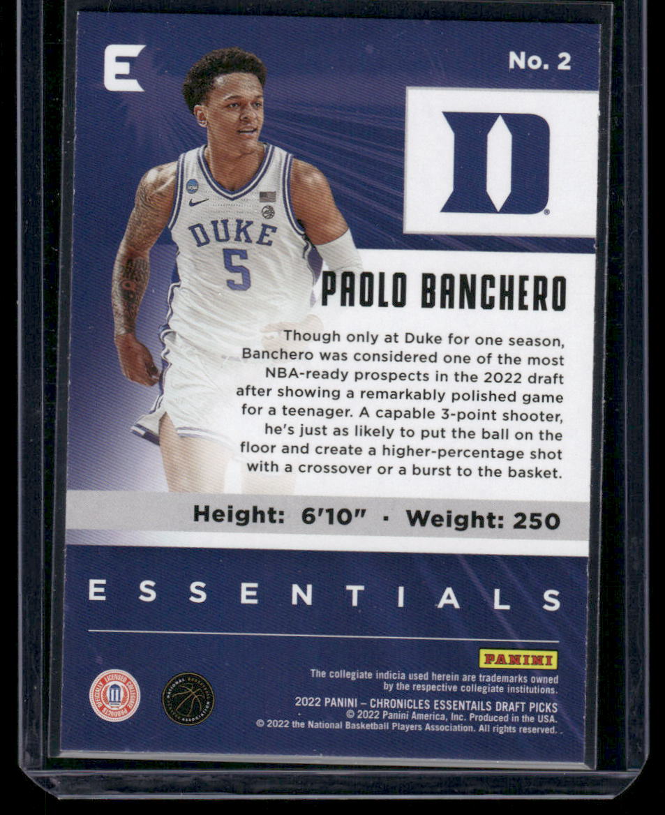 2022 Panini Chronicles Essentials Draft Picks Paolo Banchero #2 RC Basketball