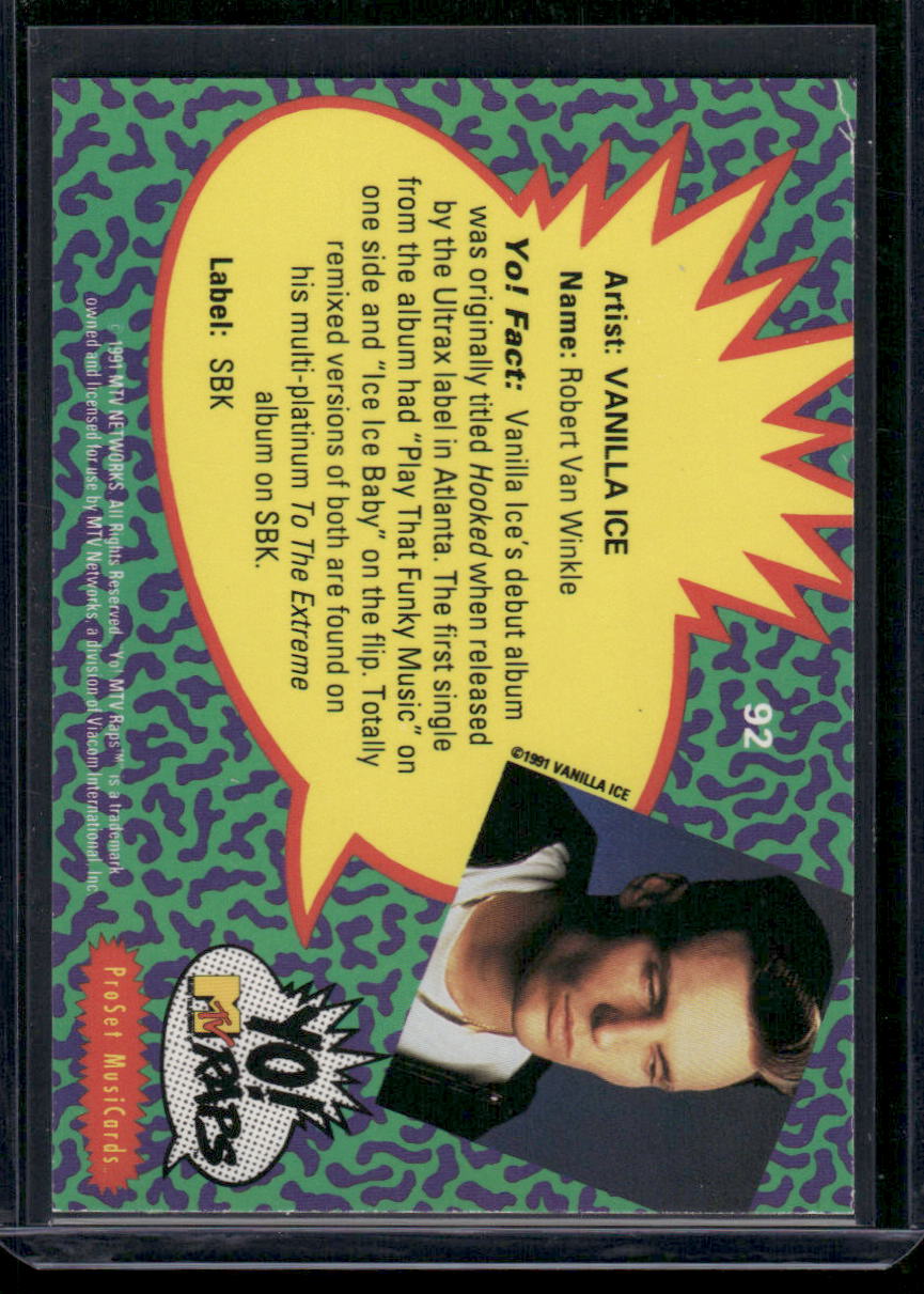 1991 ProSet MusicCards Yo! MTV Raps Vanilla Ice #92