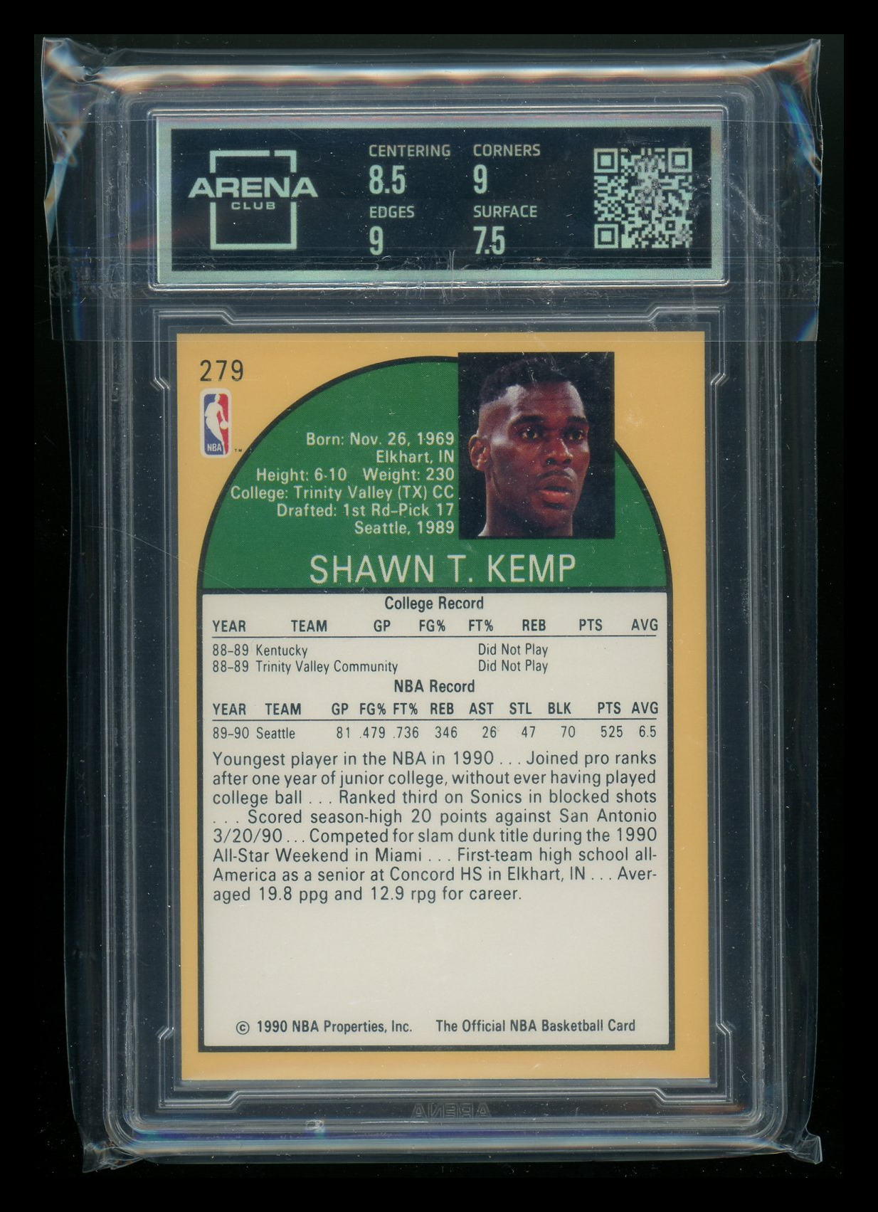 1990-91 NBA Hoops Shawn Kemp #279 Basketball Arena Club 8
