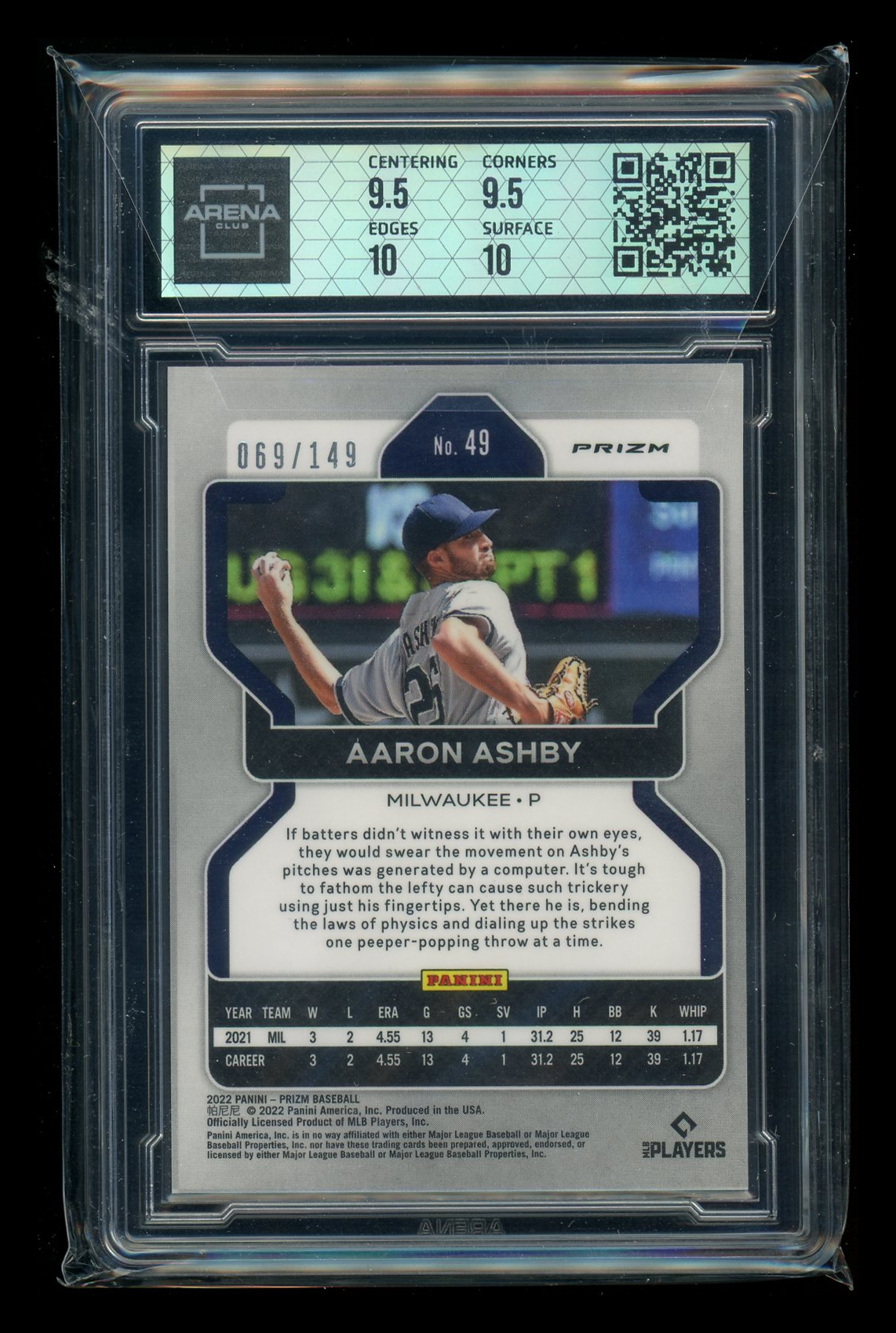 2022 Panini Prizm Red Mojo Aaron Ashby #49 069/149 RC Baseball Arena Club 10
