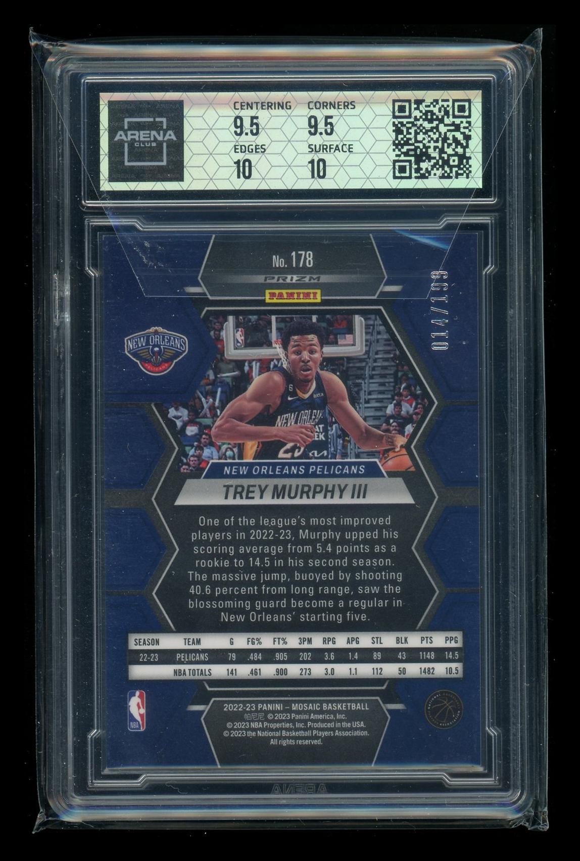 2022-23 Panini Mosaic Blue Mosaic Trey Murphy III #178 014/199 Arena Club 10
