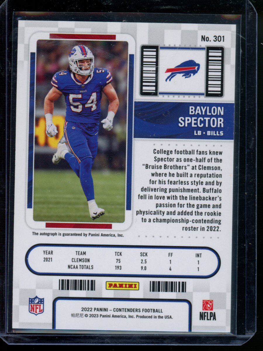 2022 Panini Contenders Baylon Spector #301 Football