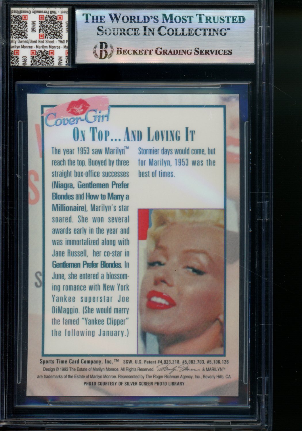 1993 Sports Time Marilyn Monroe Cover Girl Chromium Bed Sheet /On #7 BGS 8