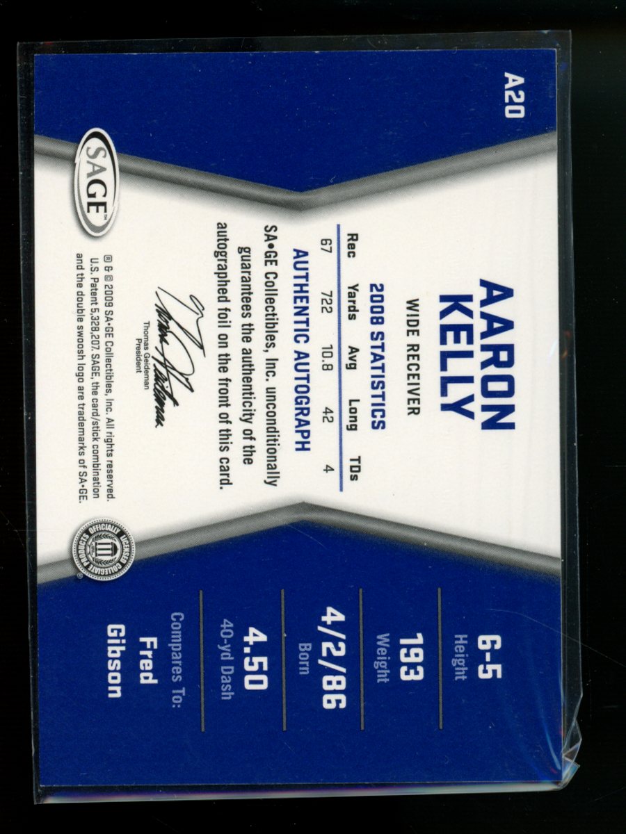 2008 Sage HIT Aaron Kelly #A20 81/250 Football