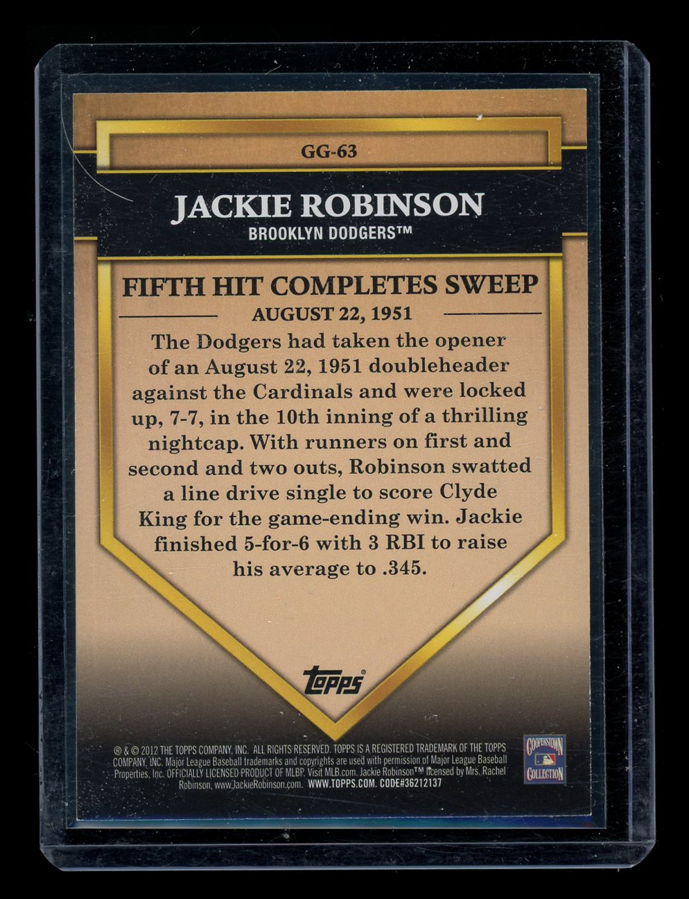 2012 Topps Golden Greats Jackie Robinson #GG-63 Baseball