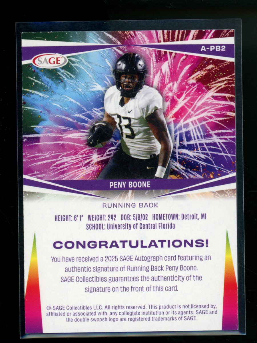 2025 SAGE Peny Boone #A-PB2 93/100 Autograph Football