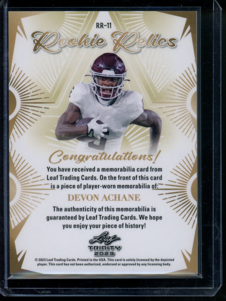 2023 Leaf Trinity Devon Achane #RR-11 Player-worn memorabilia Football