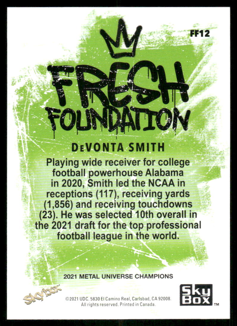 2021 SkyBox Metal Universe Champions Fresh Foundation DeVonta Smith #FF12