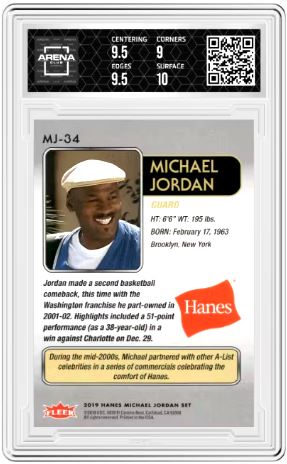 2018-19 Fleer Hanes MJ Michael Jordan #MJ-34 Basketball Arena Club 9.5