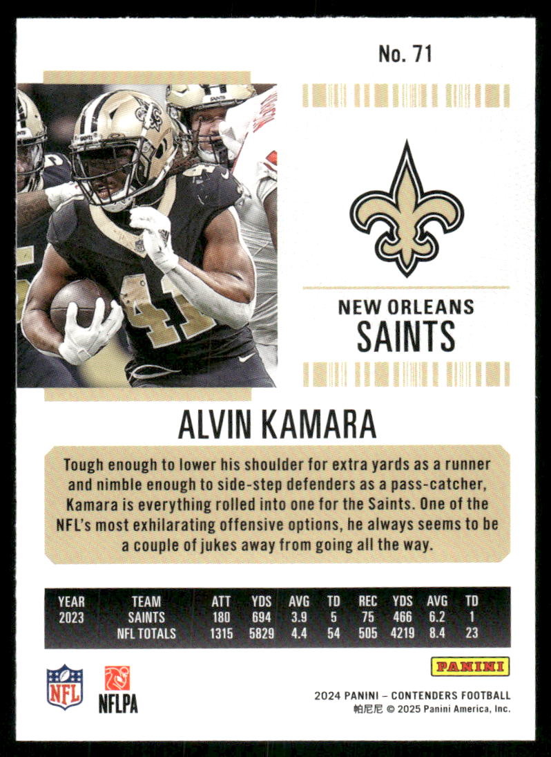 2024 Panini Contenders Football Alvin Kamara #71 Red Football