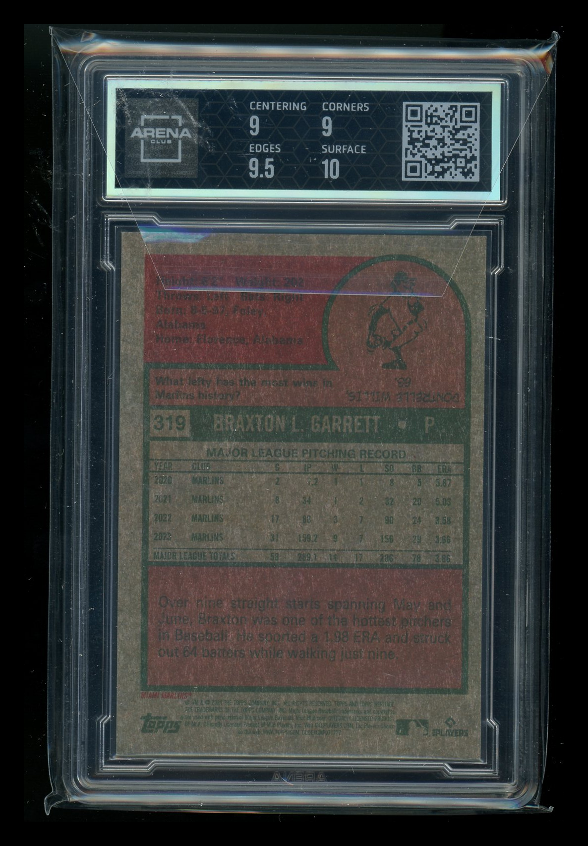 2021 Topps Heritage Chrome Silver Refractor Braxton Garrett #319 314/375 AC 9.5