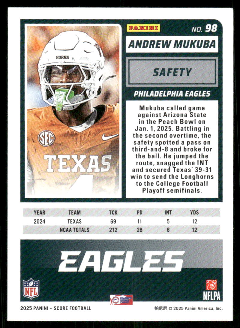 2025 Score A Treat Andrew Mukuba #98 RC Football