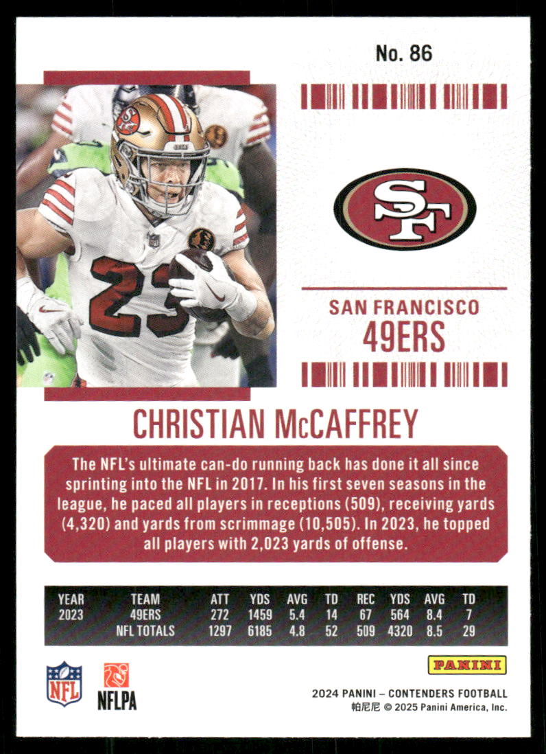 2025 Panini Contenders Football Christian McCaffrey #86 Football