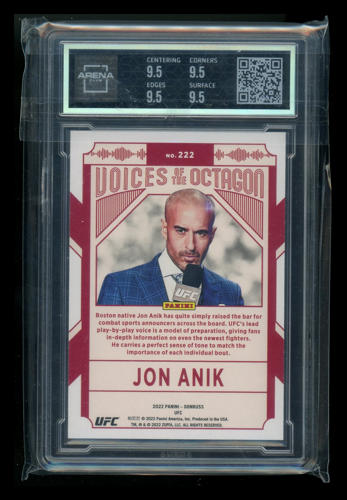 2022 Panini Donruss Voices of the Octagon Jon Anik #222 MMA Arena Club 9.5