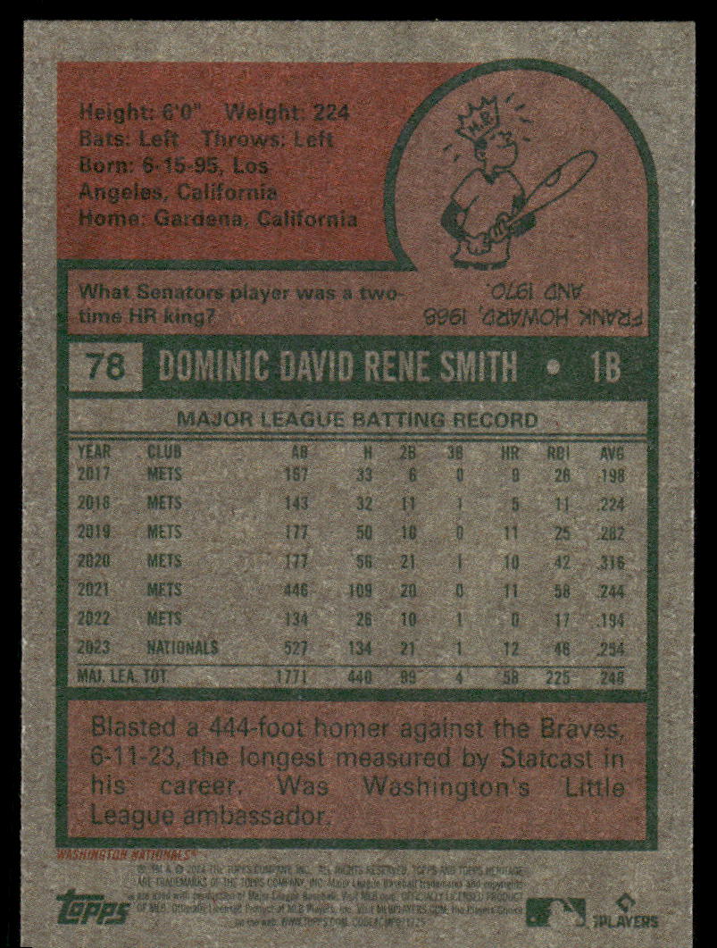 2024 Topps Heritage Dominic Smith #78 Baseball