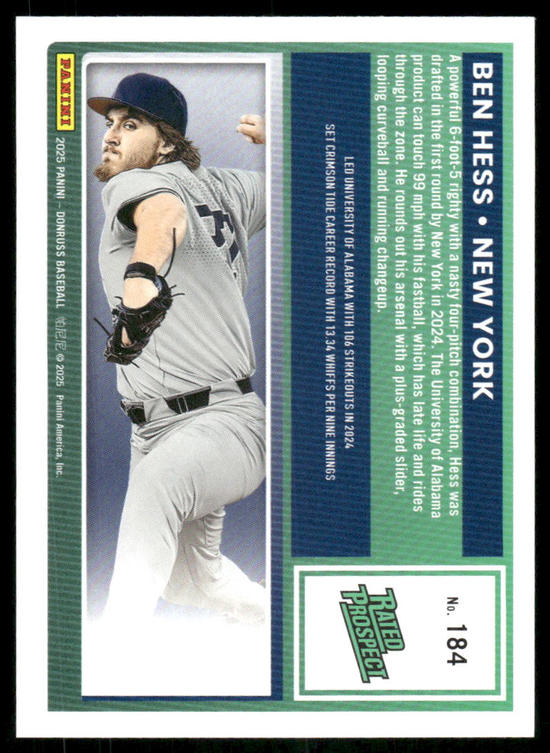 2025 Donruss Ben Hess #184 Rated Prospect Baseball