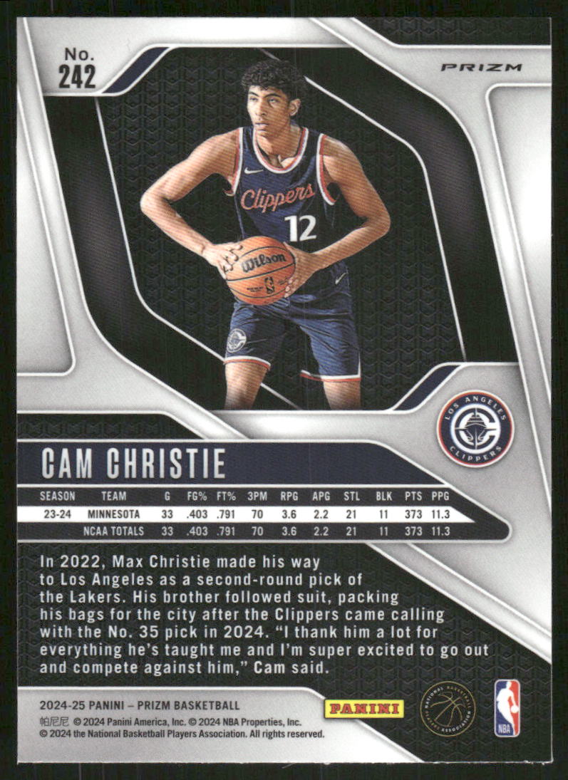 2024 Panini Prizm Basketball Cam Christie #242 Pink Pink Ice Basketball